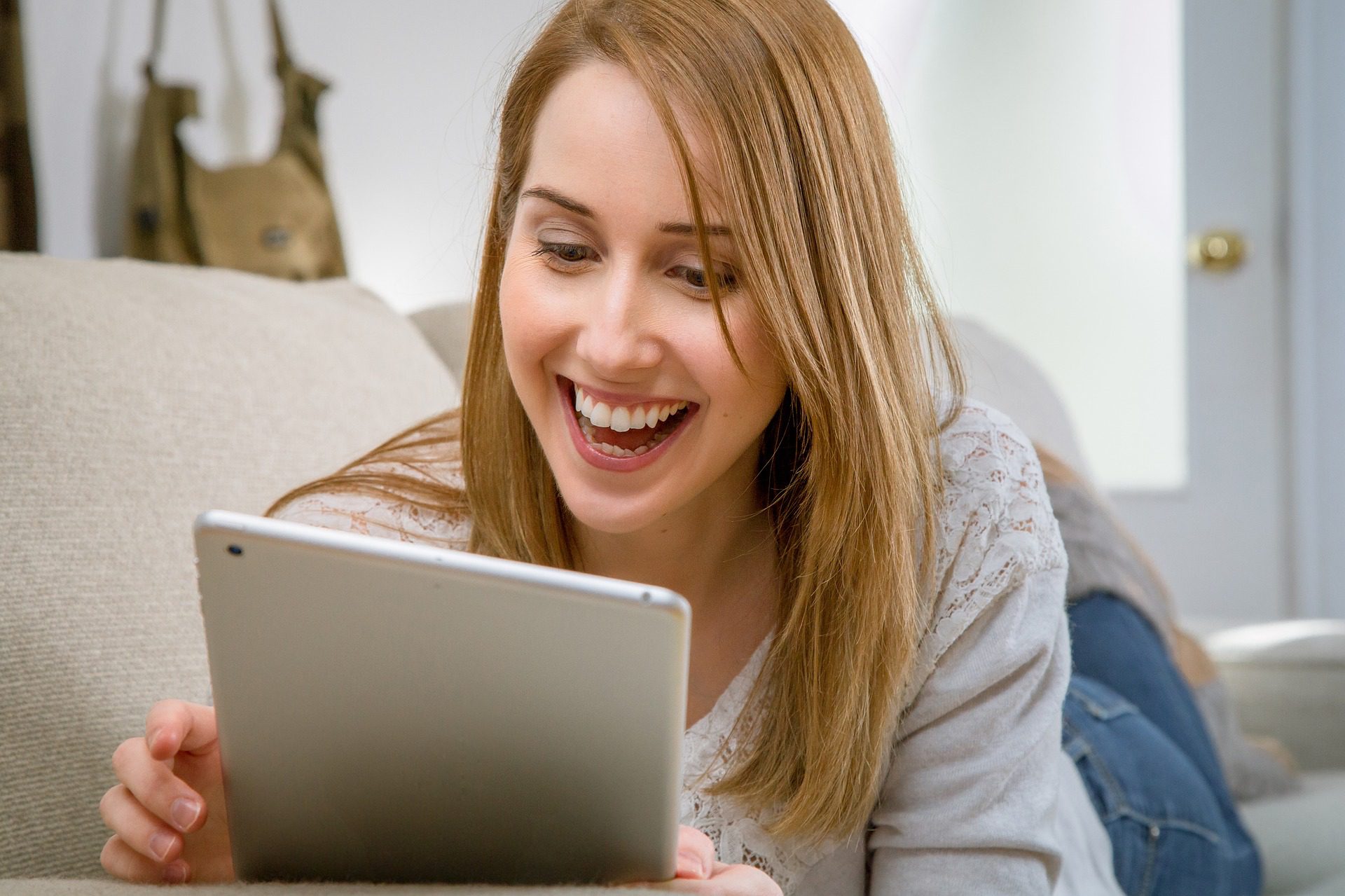 Woman enjoying time on her iPad.